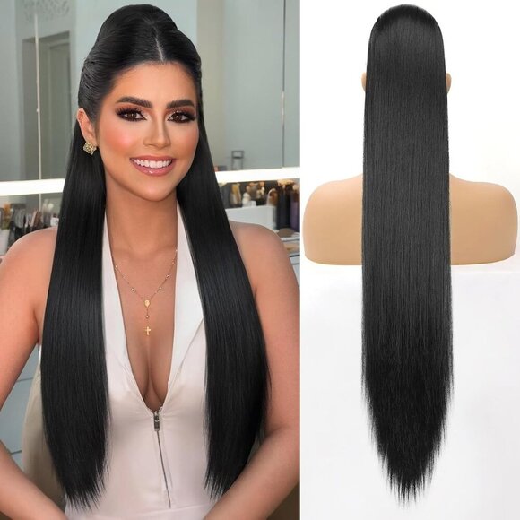 Other - Drawstring Ponytail Extension Long Straight Clip-In Hairpiece for Women Black